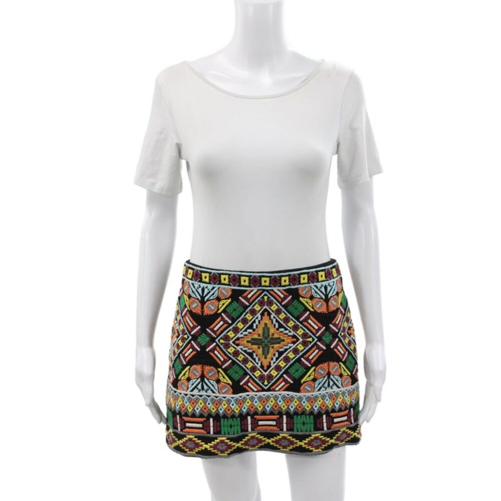 Alice + Olivia Womens Black Geometric Cotton Mini Skirt Zip Boho Size 6